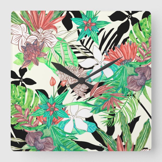 Blommigt II Fyrkantig Klocka (Framsida)