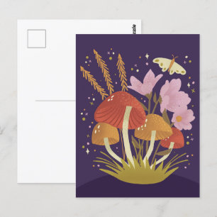 Blommigt Illustration av Woodland Mushroom Vykort