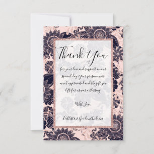 Blommigt Illustrationer i Girly Navy Ro Guld Glitt Tack Kort