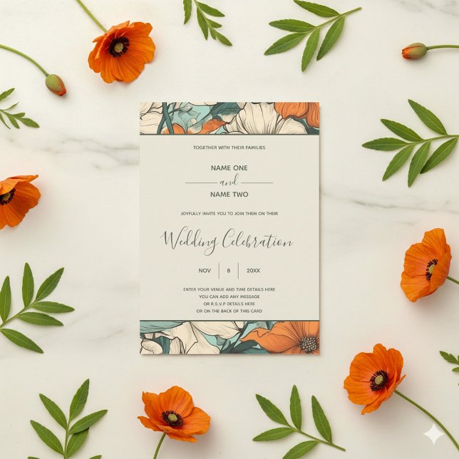 Blommigt-inbjudan för Retro vår Inbjudningar (Retro flowers wedding invitation)