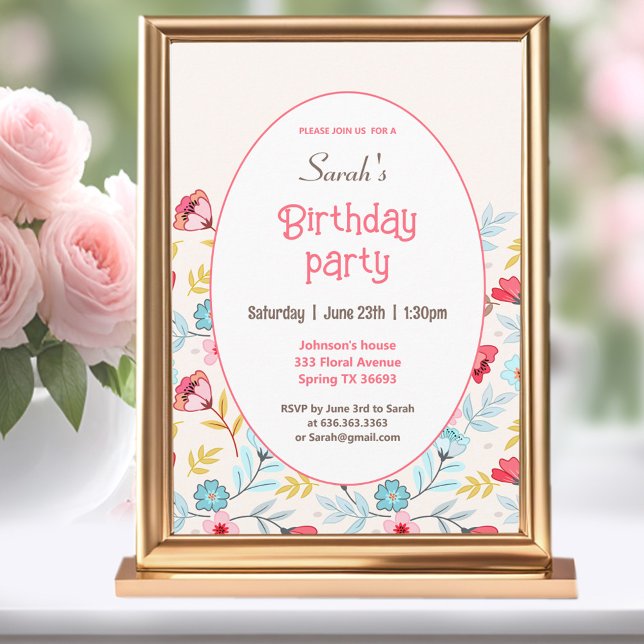 Blommigt inbjudan till kvinnlig färgstark 30års fö (Floral Feminine Colorful 30th Birthday Invitation)