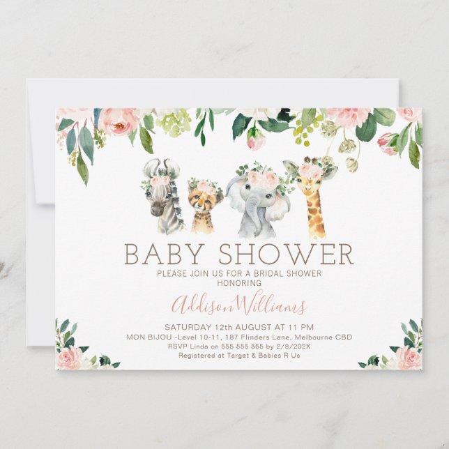  Blommigt - inbjudan till Safari Baby Shower (Framsida)