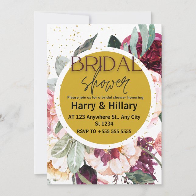 Blommigt Inbjudningskort för möhippan med Guld-cir (Framsida)