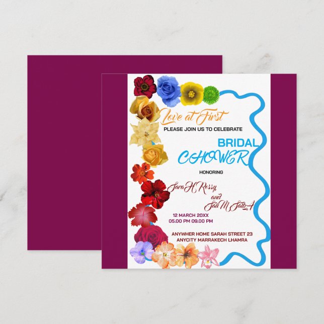 Blommigt Inbjudningskort för möhippan, Möhippan Wi (Fram/baksida)