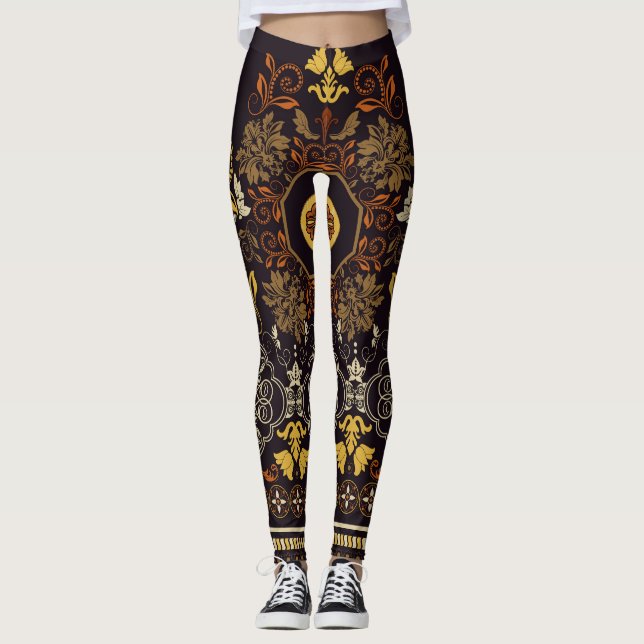 Blommigt indisk: Färgfull, strimlad, sömlös. Leggings (Framsida)