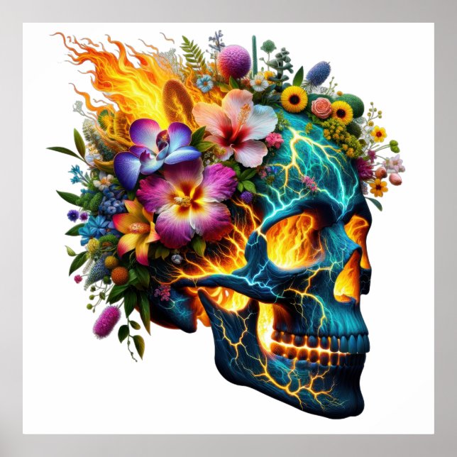Blommigt Inferno Skull Poster (Framsidan)