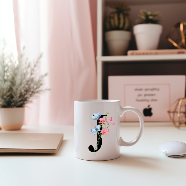 Blommigt Initial Monogram J Mugg (Skapare uppladdad)