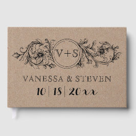 Blommigt initialer bröllop gäst i bok