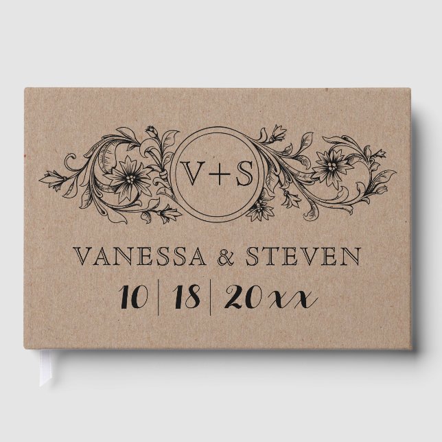 Blommigt initialer bröllop gäst i bok (Framsida)