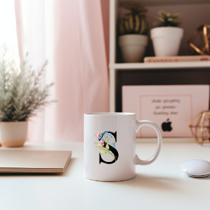 Blommigt Initialt monogram S Mugg
