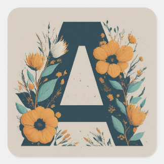 Blommigt Initialt utandningsmonogram A Fyrkantigt Klistermärke