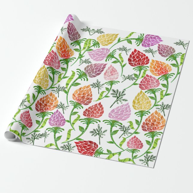 Blommigt inslagspapper presentpapper (Utrullad)