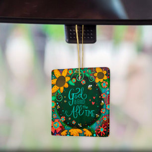 Blommigt Inspiring God är Bra Quote Inspirief Julgransprydnad Keramik
