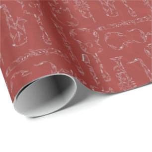 Blommigt Instruments in Red Presentpapper