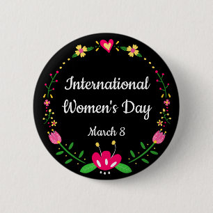 Blommigt Internationell Womens Day Anpassningsbar Knapp
