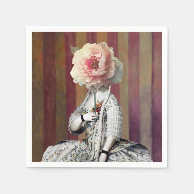 Blommigt Intrigue Rosa Peony Mask Pappersservett (Framsidan)