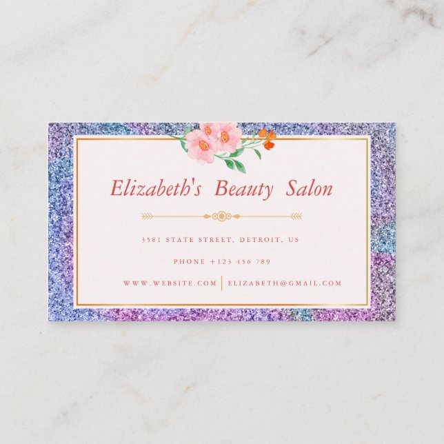 Blommigt Irifallen Glitter Makeup Artist Beauty Visitkort (Baksida)
