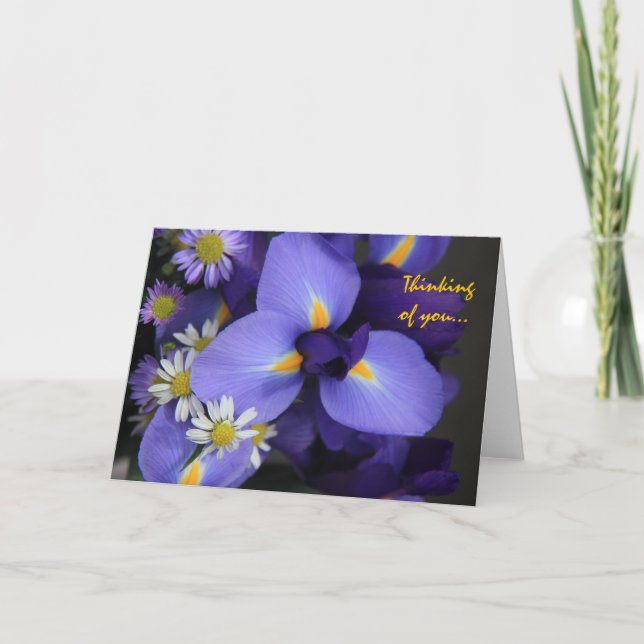 Blommigt, Iris och kortkortdaisy som är tänkande Kort (Framsida)