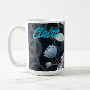 Blommigt, Isig Blue och Silver Mönster R Kaffemugg
