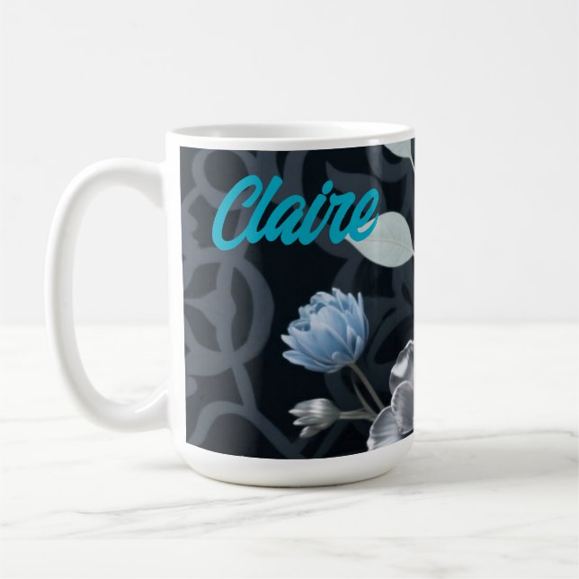 Blommigt, Isig Blue och Silver Mönster R Kaffemugg (Vänster)