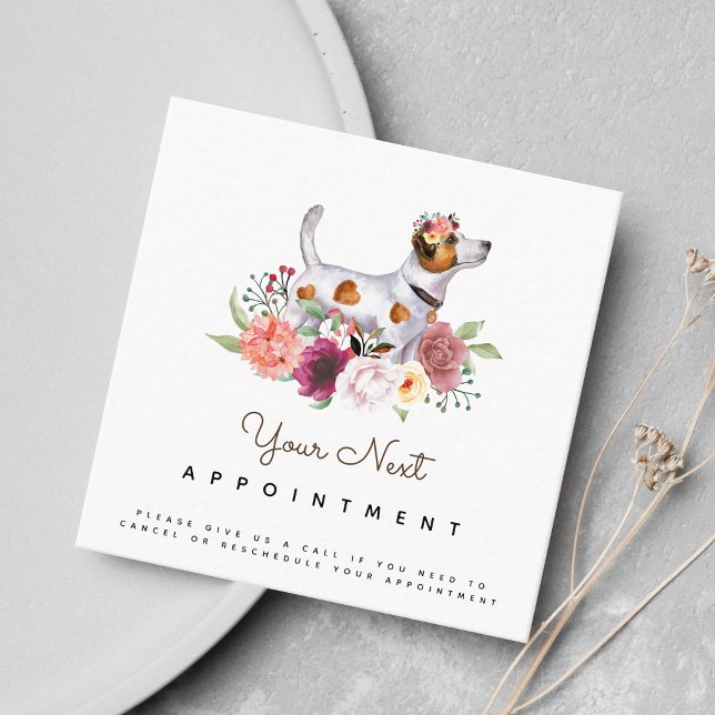 Blommigt Jack Russel Terrier Möte Reminder Fyrkantigt Visitkort (Skapare uppladdad)