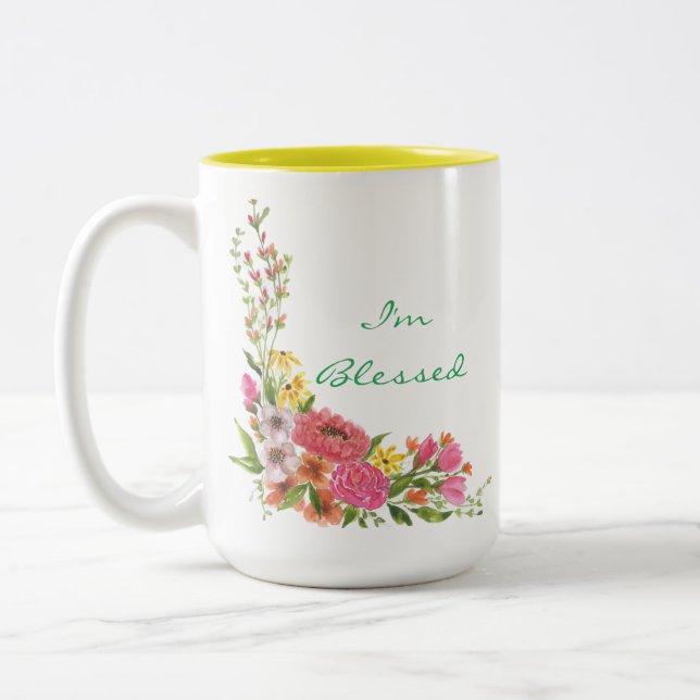 Blommigt "Jag är blyg" kaffe mugg (Vänster)
