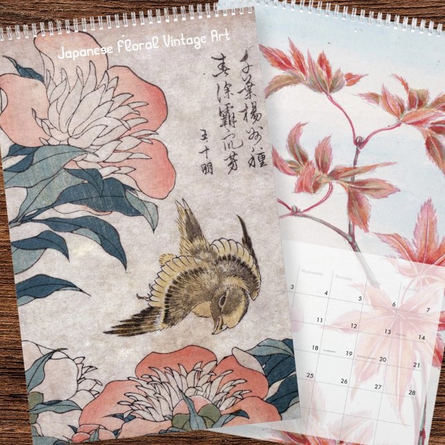 Blommigt Japansk Vintage Art Kalender (Floral Japanese Vintage Art Calendar by Ricaso. A stunning calendar you can start at any month)