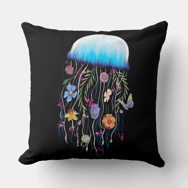 Blommigt Jellyfish Kudde (Framsida)