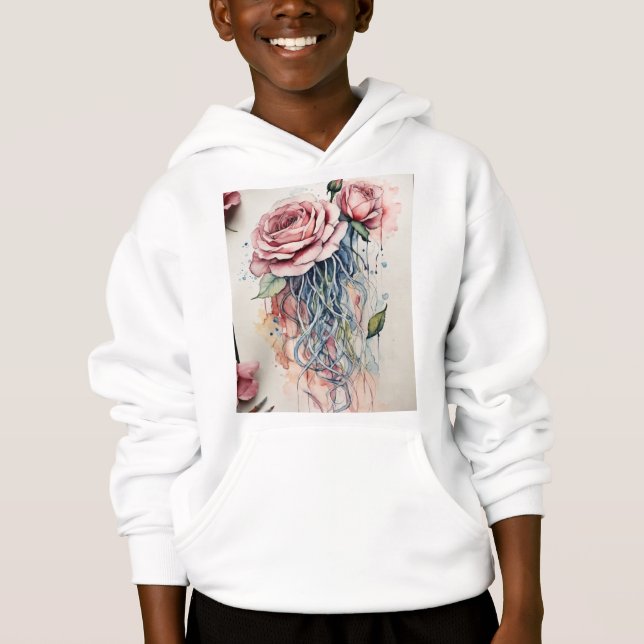 "Blommigt Jellyfish T-Shirt - Tattoo Stil Aquarell (Framsida)