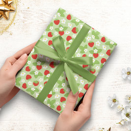 Blommigt Jordgubbar Mönster Wrapping Papper Presentpapper