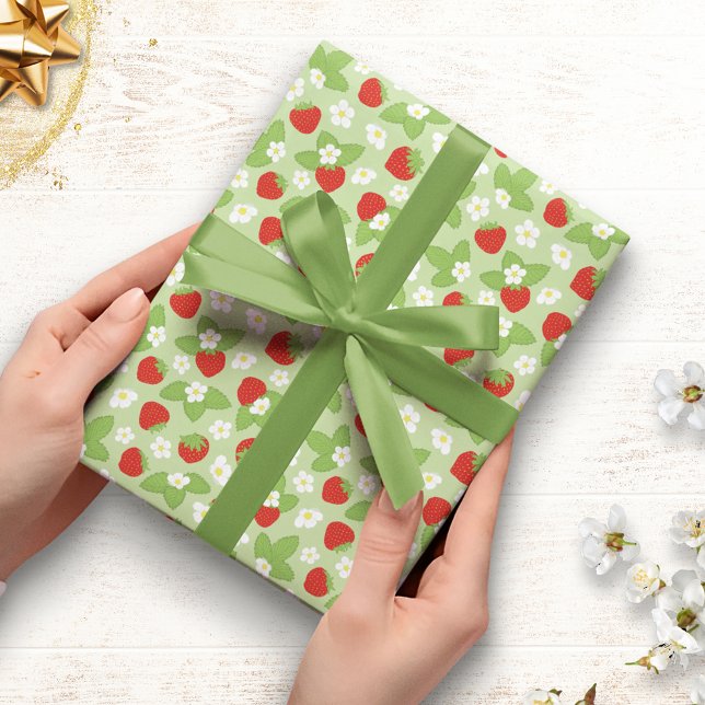 Blommigt Jordgubbar Mönster Wrapping Papper Presentpapper (Skapare uppladdad)