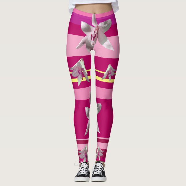 Blommigt Joy in Rosa Anpassningsbar Leggings (Framsida)