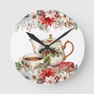 Blommigt Jul eftermiddag Tea Helgdag Rund Klocka