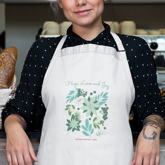 Blommigt Jul-Helgdag Långt Förkläde (Floral Christmas Holiday Long Apron)