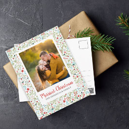 Blommigt Jul Helgdag Mönster Photo Vykort