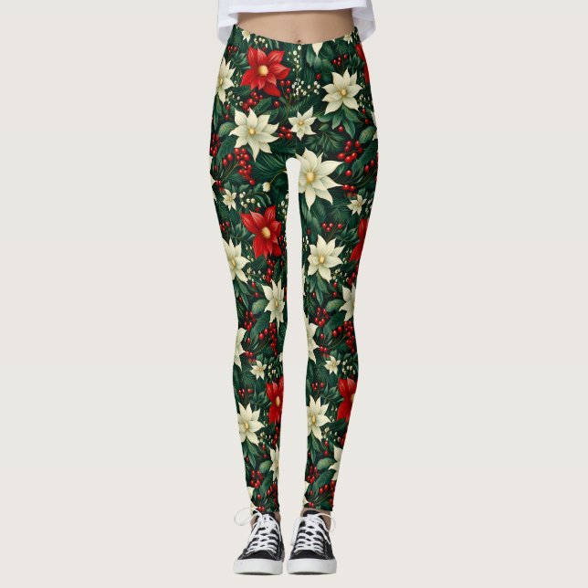 Blommigt jul Mönster Leggings (Framsida)