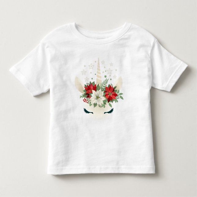 Blommigt Jul Unicorn T Shirt (Framsida)