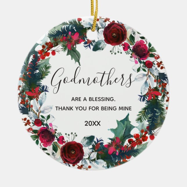 Blommigt Jul Winter Red Wandemothers Julgransprydnad Keramik (Framsidan)