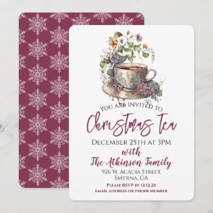 Blommigt julafton Tea Party Inbjudningar