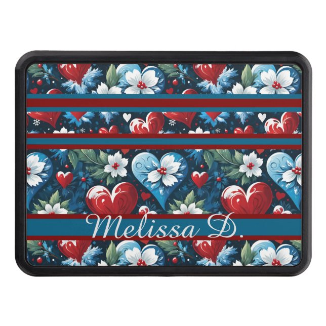 Blommigt Julhjärtan i Red Blue och Grönt Dragkroksskydd (Framsidan)