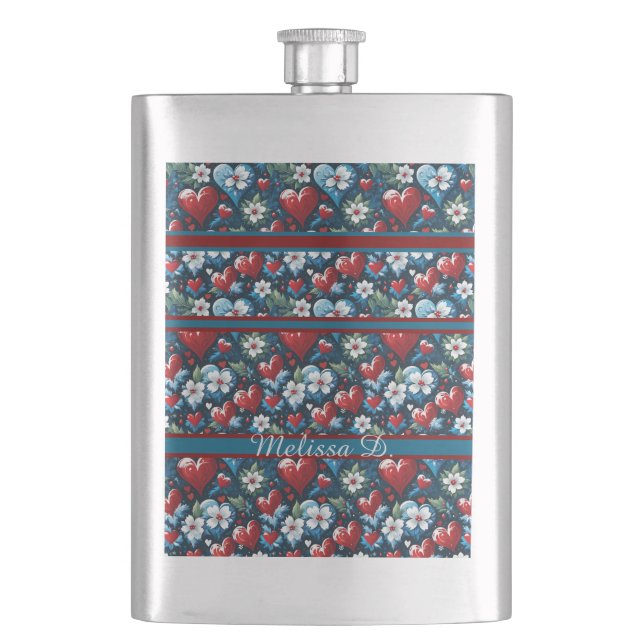 Blommigt Julhjärtan i Red Blue och Grönt Fickplunta (Framsidan)