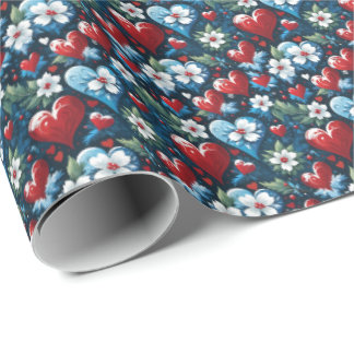 Blommigt Julhjärtan i Red Blue och Grönt Presentpapper