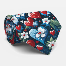 Blommigt Julhjärtan i Red Blue och Grönt Slips