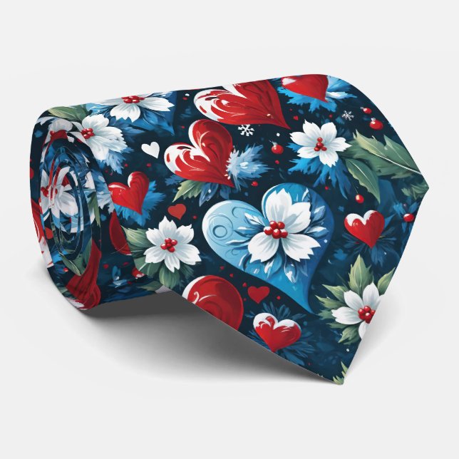 Blommigt Julhjärtan i Red Blue och Grönt Slips (Rullad)