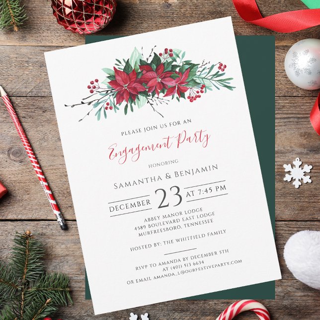 Blommigt Juli Förlovningsfest Vinter Berries Inbjudningar (Floral Christmas Engagement Party Winter Berries Invitation)