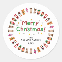 Blommigt-julkransfamiljen Namn Runt Klistermärke