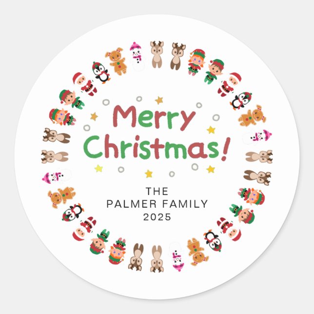 Blommigt-julkransfamiljen Namn Runt Klistermärke (Framsida)