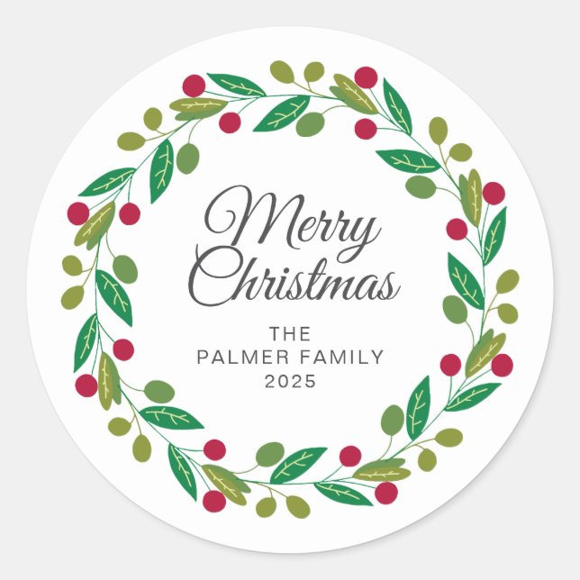 Blommigt-julkransfamiljen Namn Runt Klistermärke (Framsida)