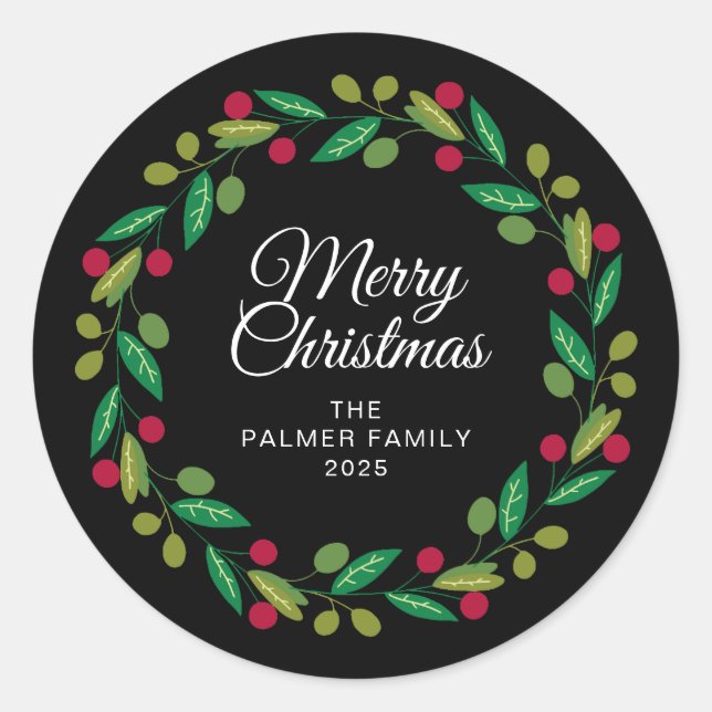Blommigt-julkransfamiljen Namn Runt Klistermärke (Framsida)