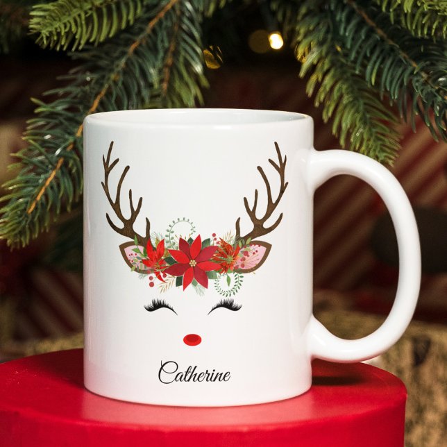 Blommigt Julrenen Personlig Namn Jumbo Mugg (Skapare uppladdad)